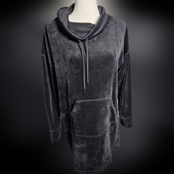 Tahari Cozy Black Velour Longline Long Hoodie Sleepwear Small - Picture 5 of 13